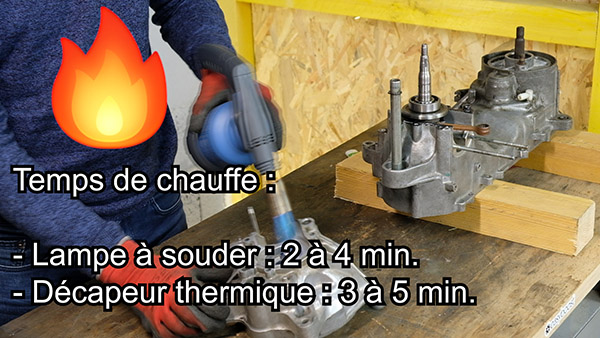 Chauffer le carter côté allumage avec un décapeur thermique